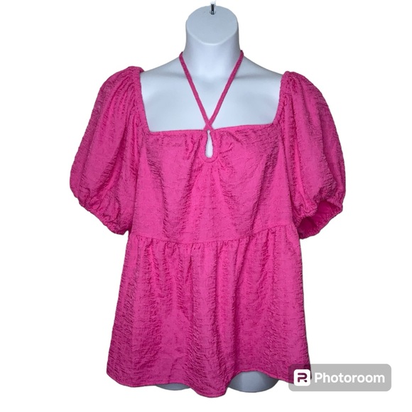 Future Collective x Targe Size 3X Square Tie Neck Puffed Short Sleeve Top Blouse - Picture 1 of 9